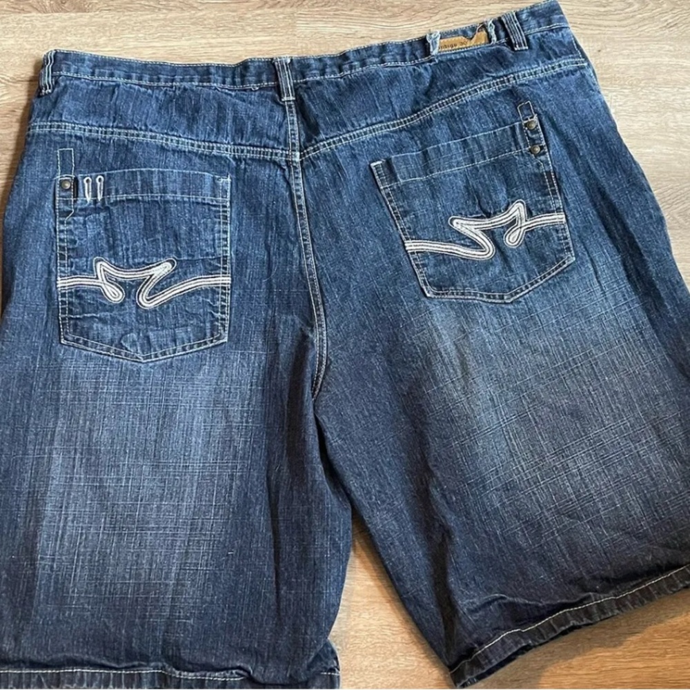 Vintage Indigo 30 Y2K baggy jean shorts embroidered wide leg skater jorts Sz 50
